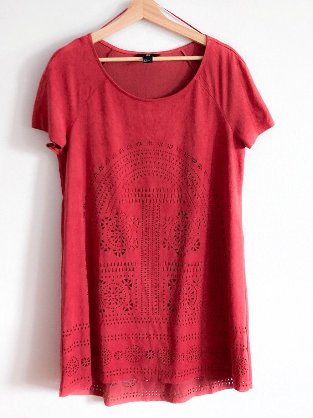 Casual T Shirt Tunic Dress w laser cut out Decorative perforated cutout pattern